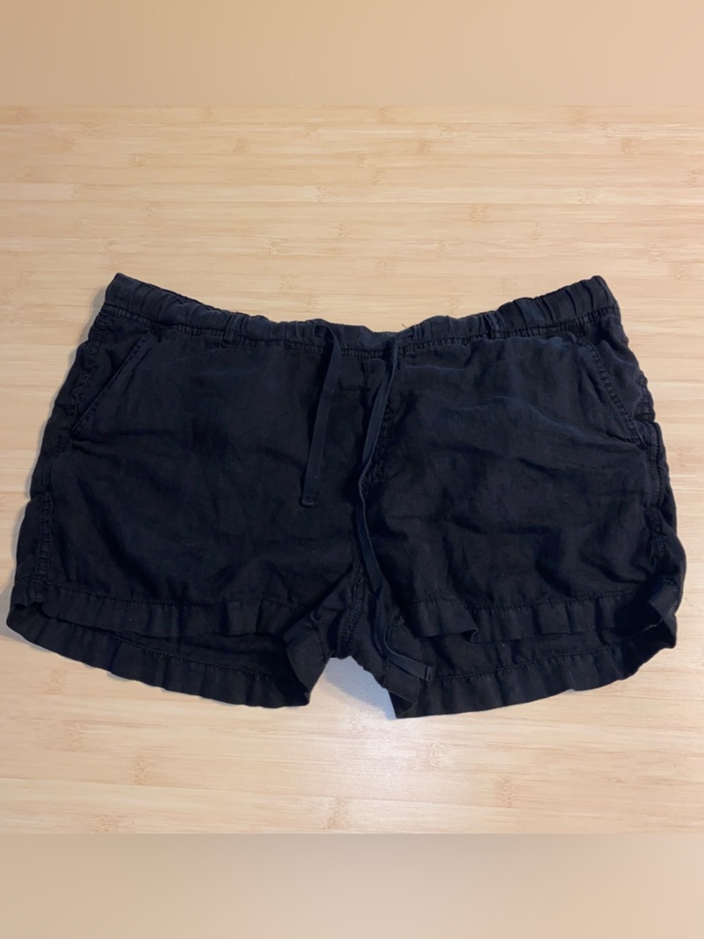 CASLON Women's 100% Linen Shorts Drawstring Waist Black Size 1 Plus